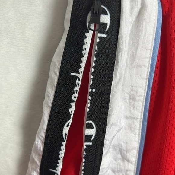 Champion Red Mesh Side Zippers White Waist Logo Oversized Basketball Shorts - Picture 10 of 16